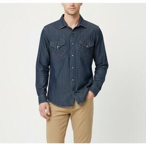 Wrangler Denim Western Pearl Snap Front Shirt Dark Wash XL